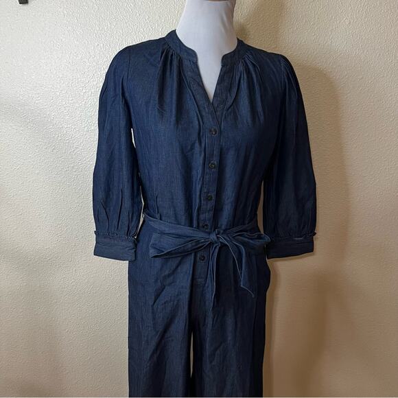 Draper James the waist jumpsuit in chambray dark wash NEW XS - Picture 4 of 12